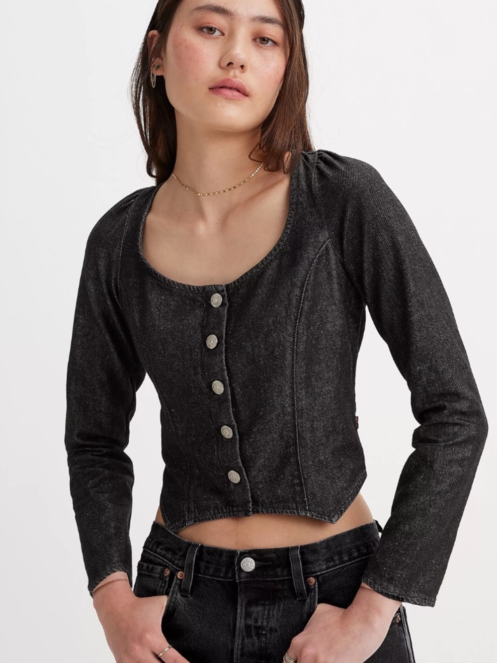 Levis Weston Denim Long Sleeve Corset Blouse